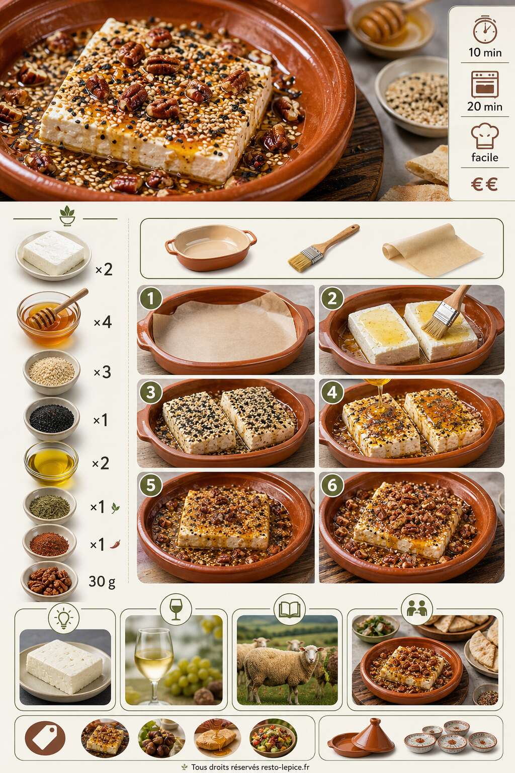 Fiche recette Recette de feta rôtie au sésame et au miel Fiche recette Recette de feta rôtie au sésame et au miel