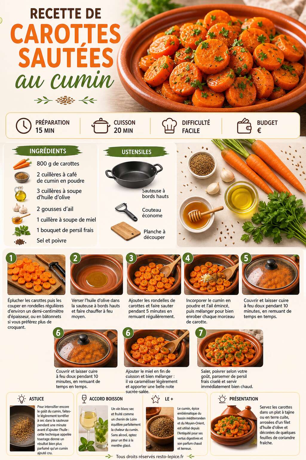 Fiche recette Recette de carottes sautées au cumin : simple et savoureuse Fiche recette Recette de carottes sautées au cumin : simple et savoureuse