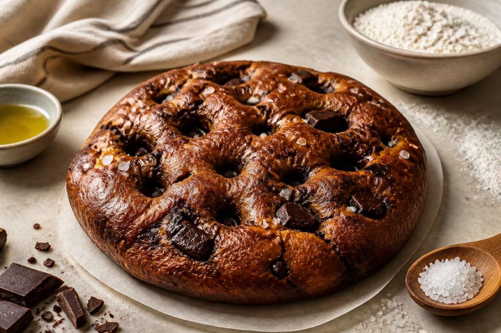 Recette de focaccia au chocolat noir, huile d'olive et fleur de sel
