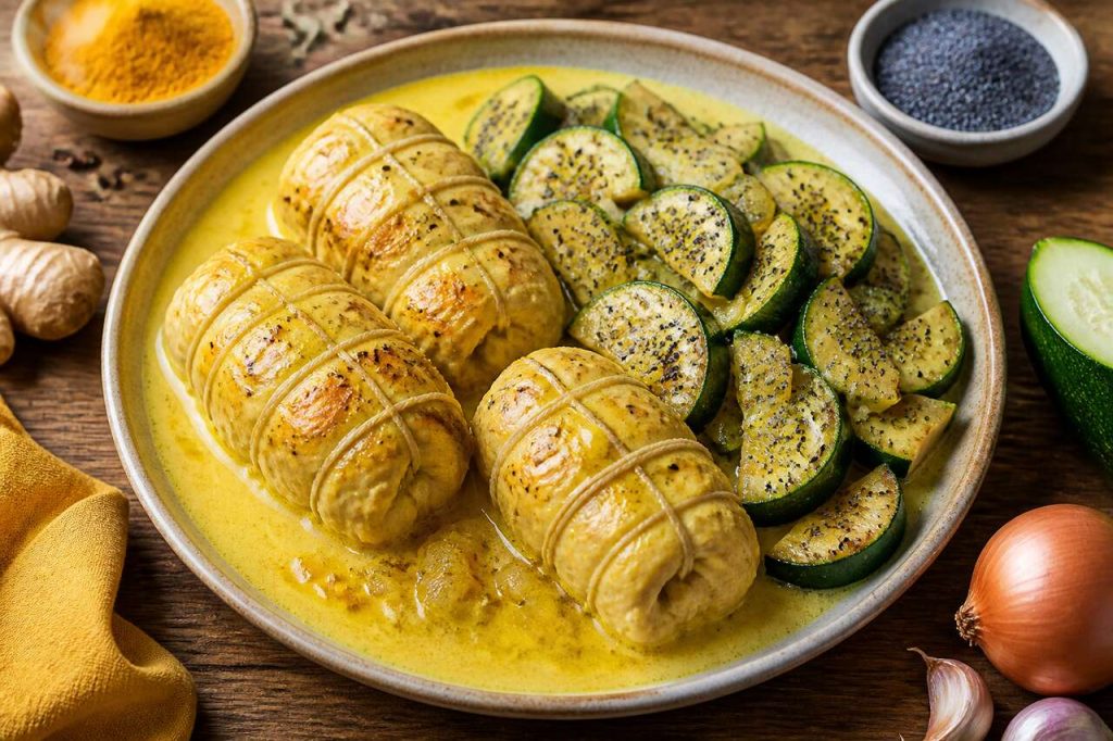 Recette de paupiettes de poulet à l'indienne et courgettes au pavot
