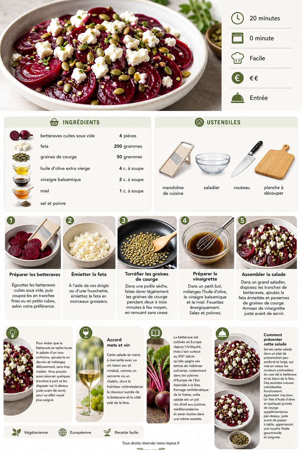 Fiche recette Recette de salade de betteraves, feta et graines de courge