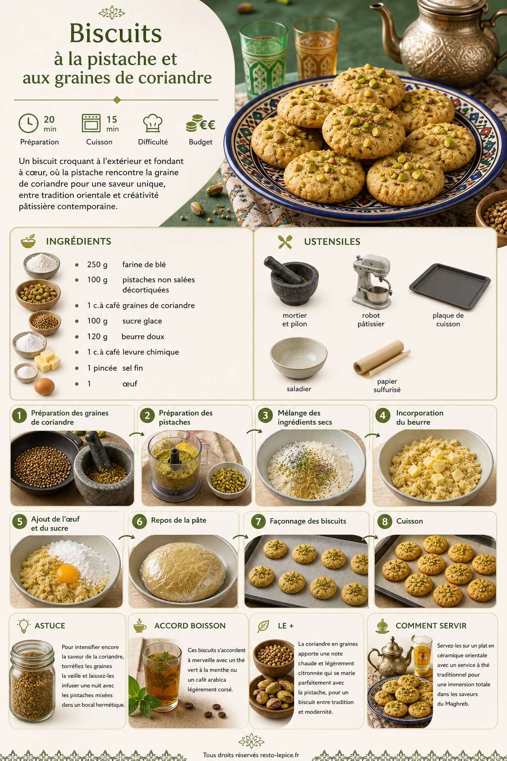 Fiche recette Recette de biscuits &agrave; la pistache et aux graines de coriandre