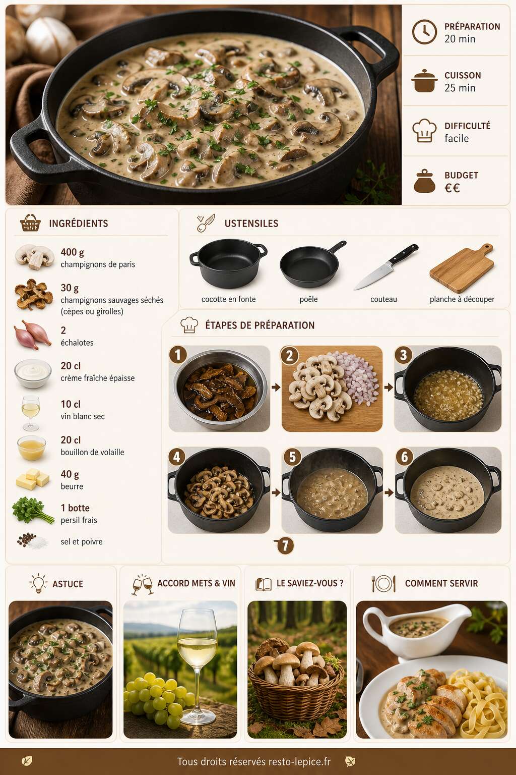Fiche recette Recette de sauce forestière : un accompagnement savoureux aux champignons Fiche recette Recette de sauce forestière : un accompagnement savoureux aux champignons