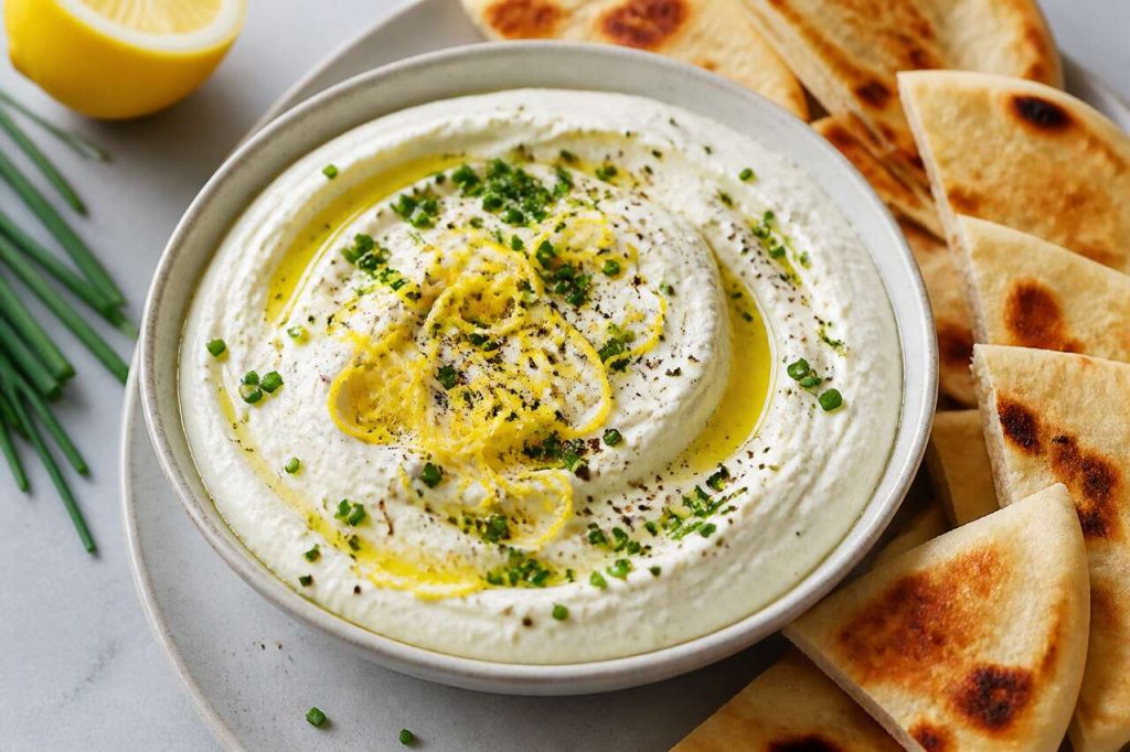 Recette de mousse de feta fouettée à la ciboulette et au citron