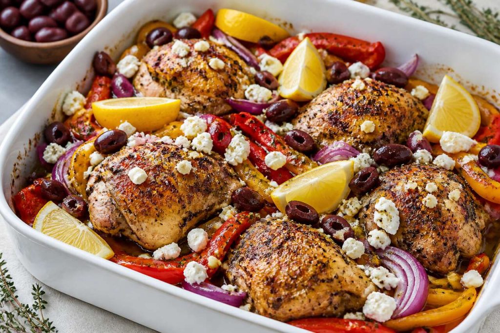 Recette de poulet rôti aux poivrons et à la feta