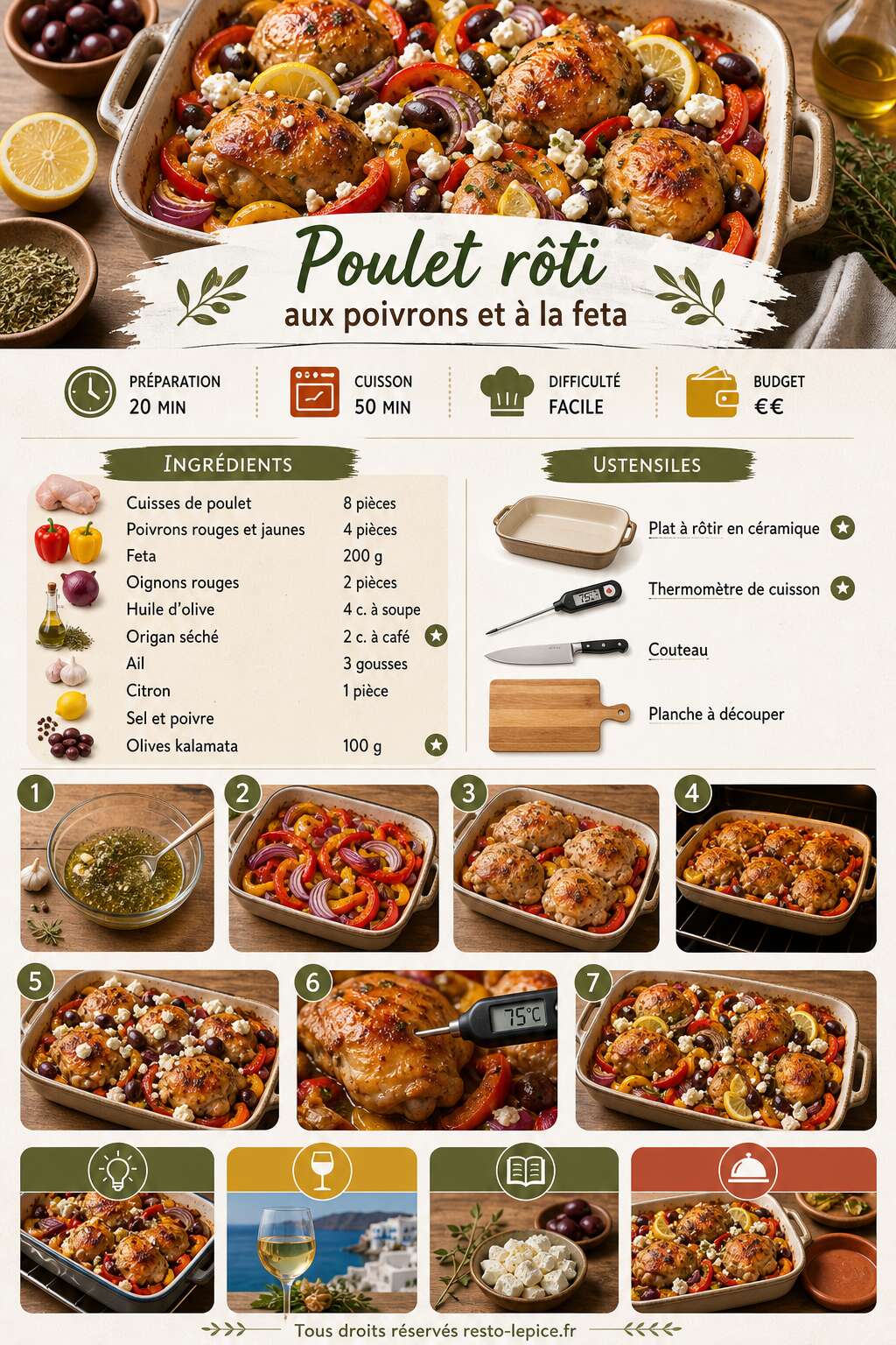 Fiche recette Recette de poulet rôti aux poivrons et à la feta Fiche recette Recette de poulet rôti aux poivrons et à la feta