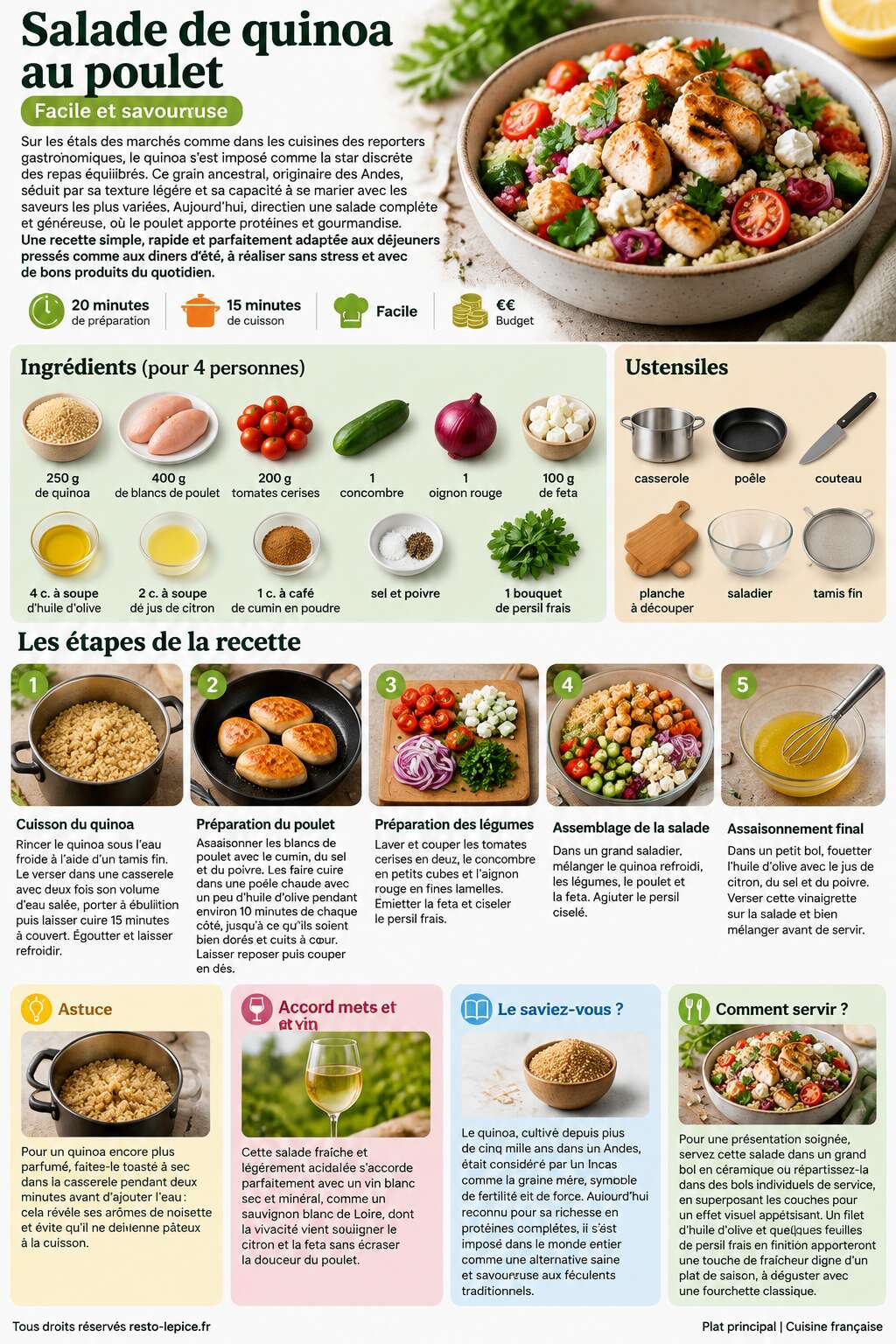 Fiche recette Recette de salade de quinoa au poulet facile et savoureuse