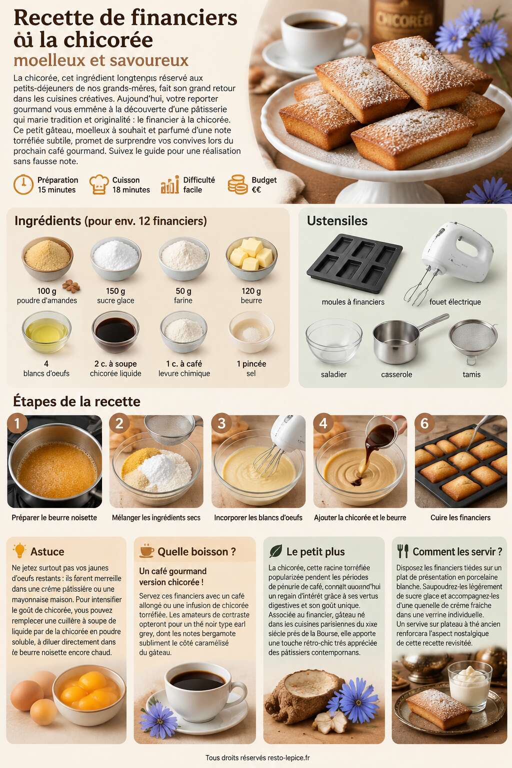 Fiche recette Recette de financiers &agrave; la chicor&eacute;e : moelleux et savoureux