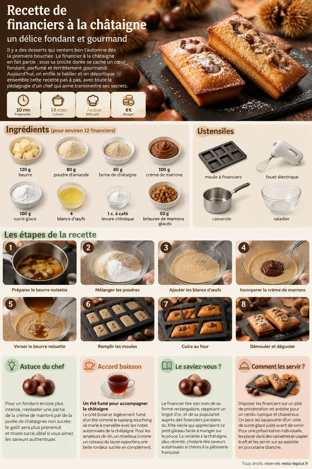 Fiche recette Recette de financiers &agrave; la ch&acirc;taigne : un d&eacute;lice fondant et gourmand