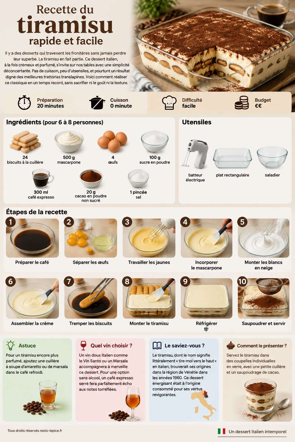 Fiche recette Recette du tiramisu rapide et facile Fiche recette Recette du tiramisu rapide et facile