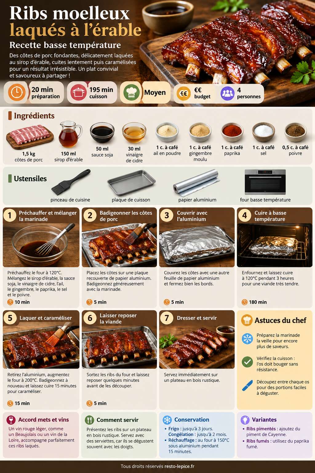 Fiche recette Ribs moelleux laqu&eacute;s &agrave; l'&eacute;rable : recette basse temp&eacute;rature