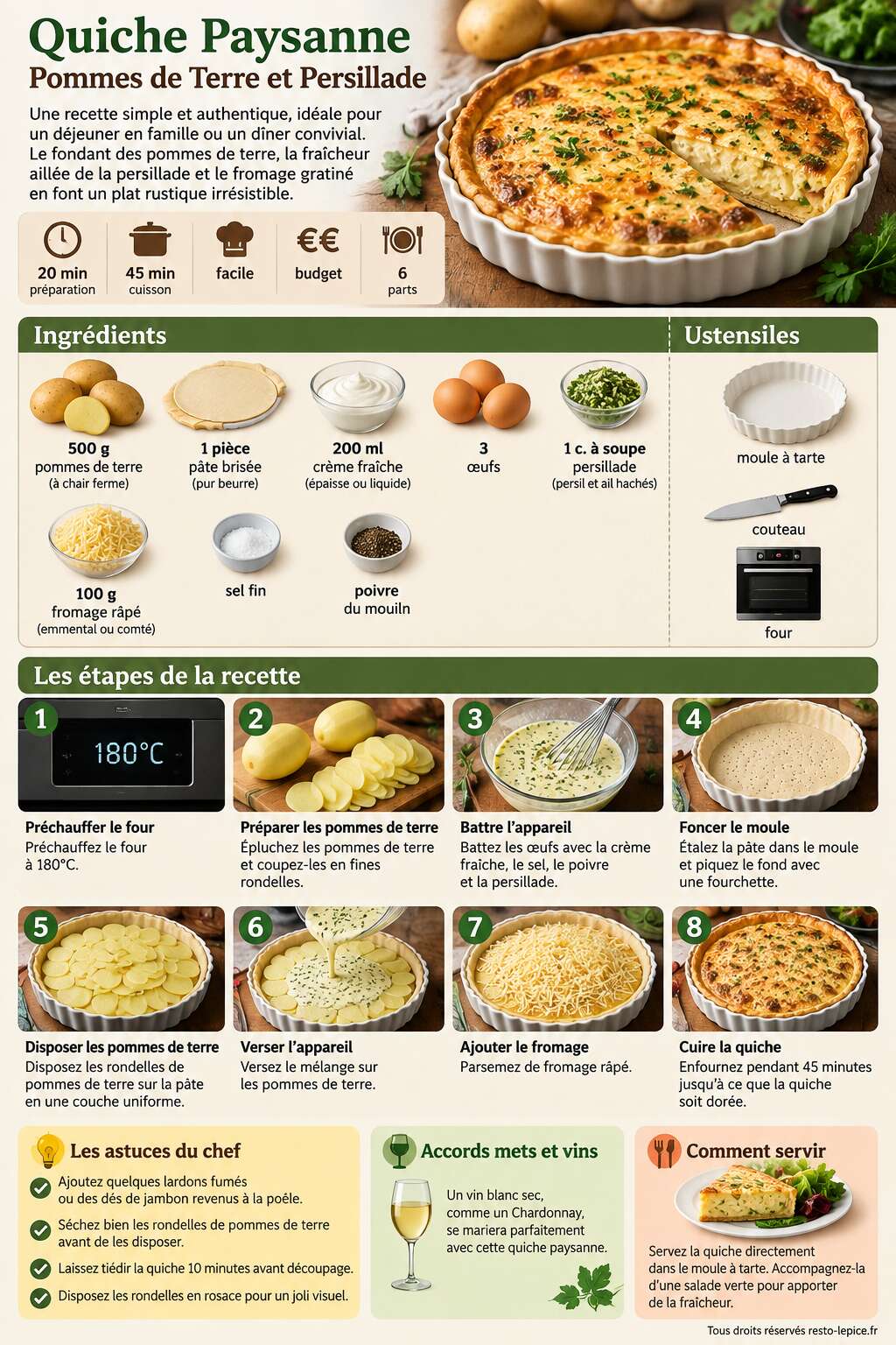 Fiche recette Recette Quiche Paysanne Pommes de Terre et Persillade
