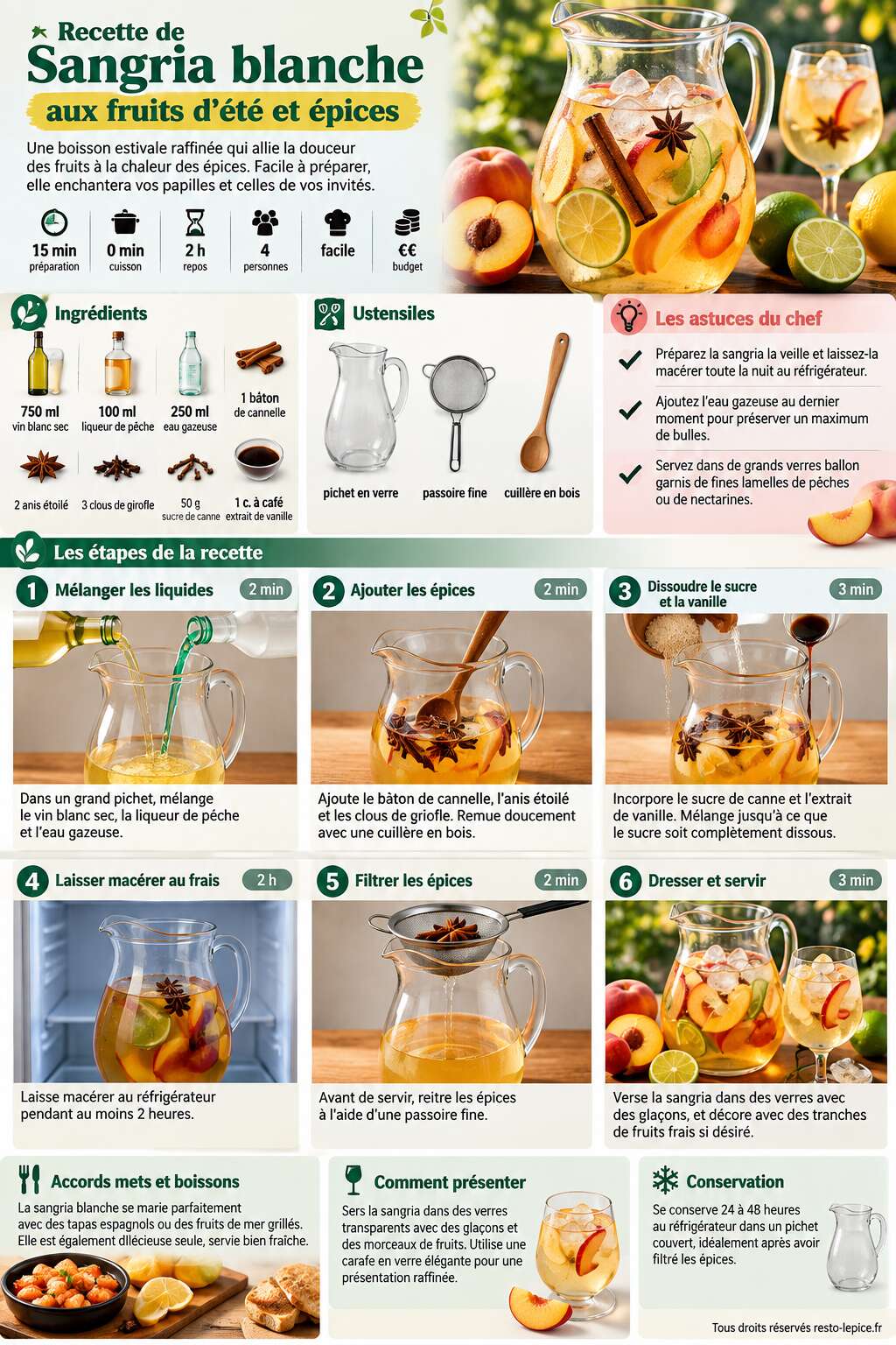 Fiche recette Recette de sangria blanche aux fruits d'&eacute;t&eacute; et &eacute;pices