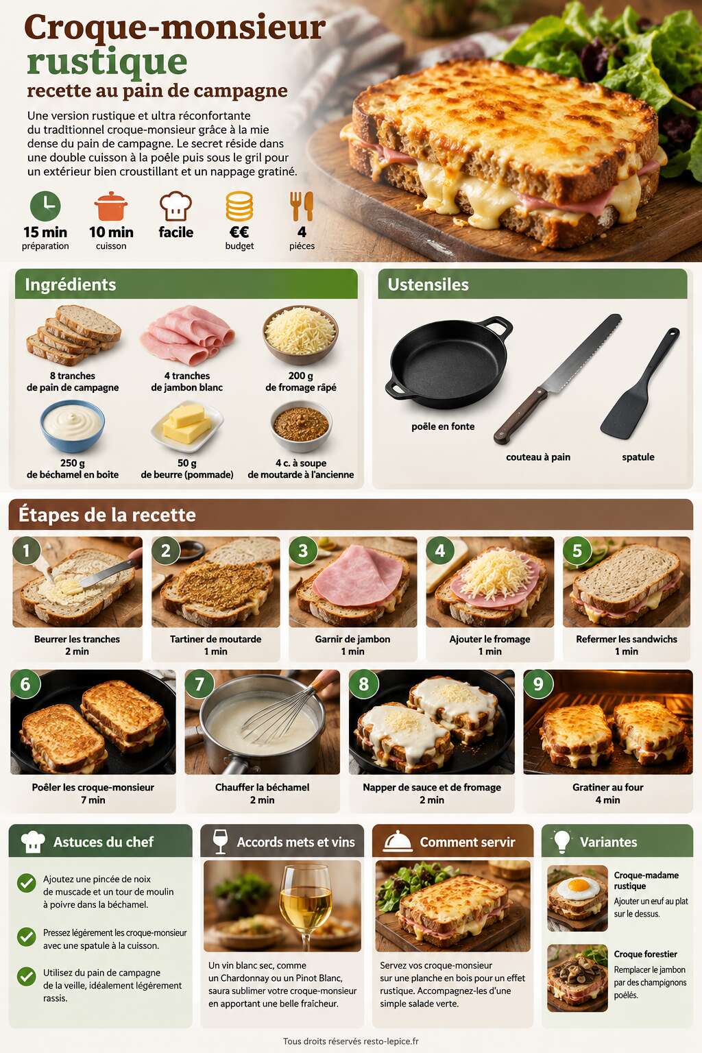 Fiche recette Croque-monsieur rustique : recette au pain de campagne