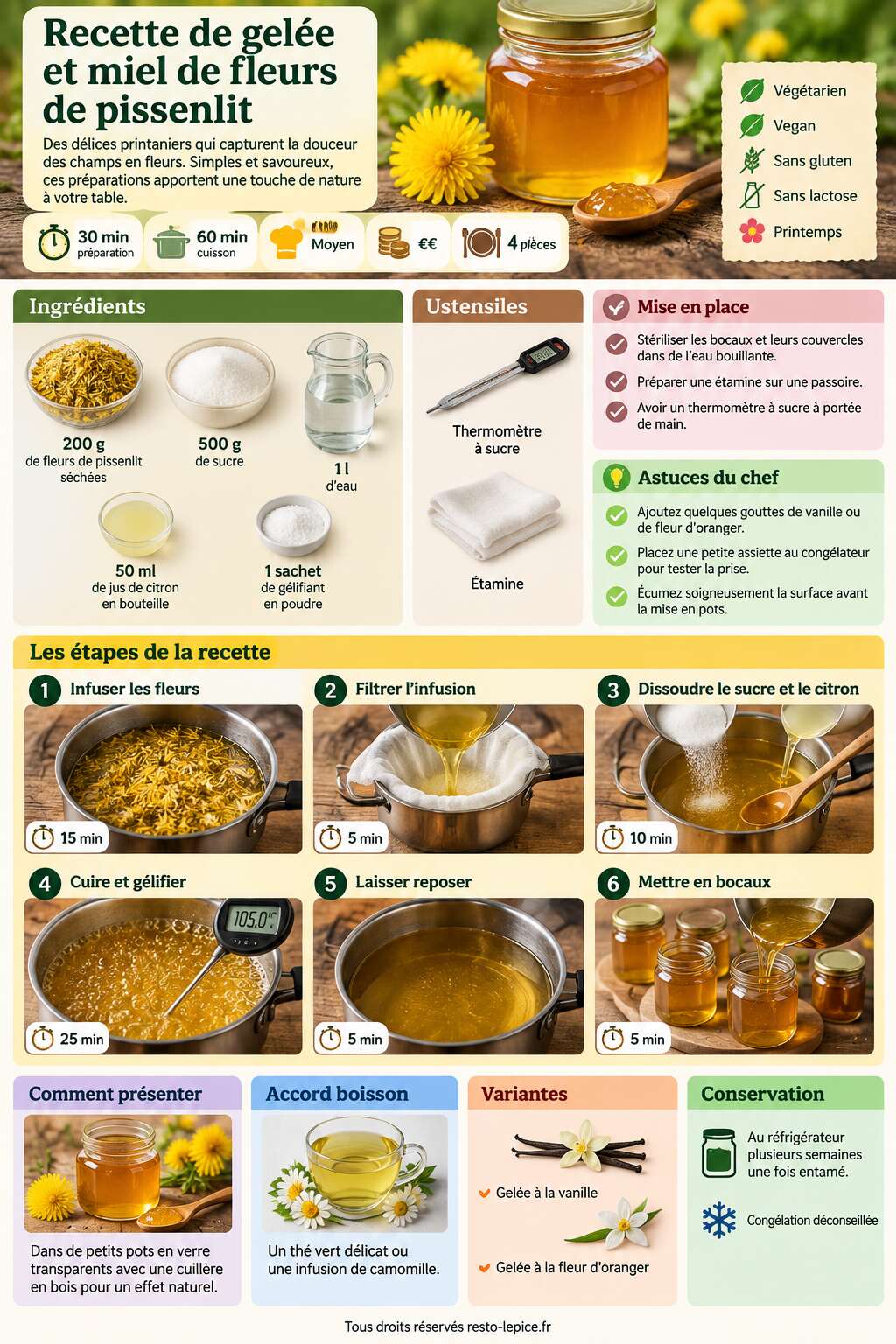 Fiche recette Recette de gelée et miel de fleurs de pissenlit Fiche recette Recette de gelée et miel de fleurs de pissenlit