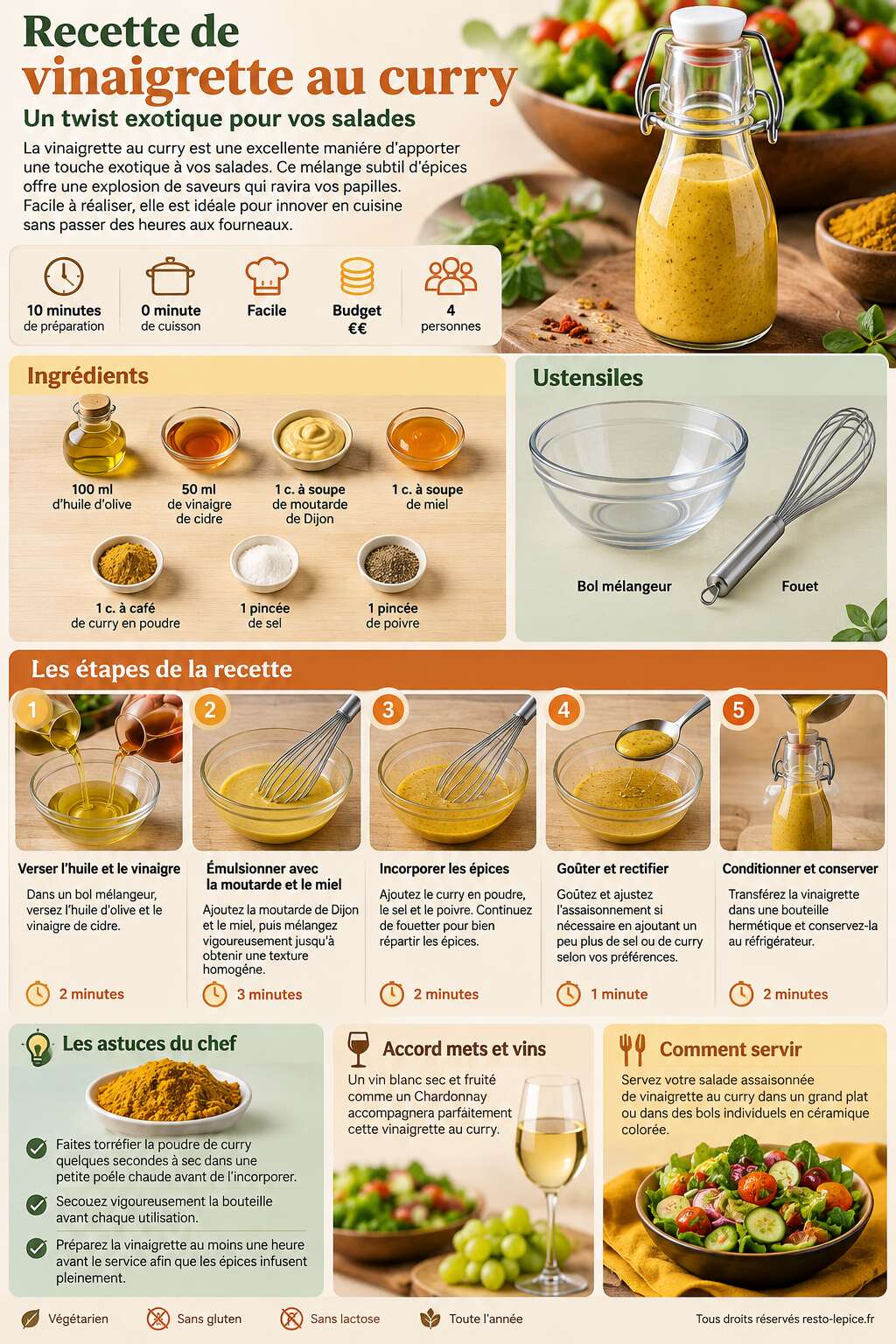 Fiche recette Recette de vinaigrette au curry : un twist exotique pour vos salades Fiche recette Recette de vinaigrette au curry : un twist exotique pour vos salades