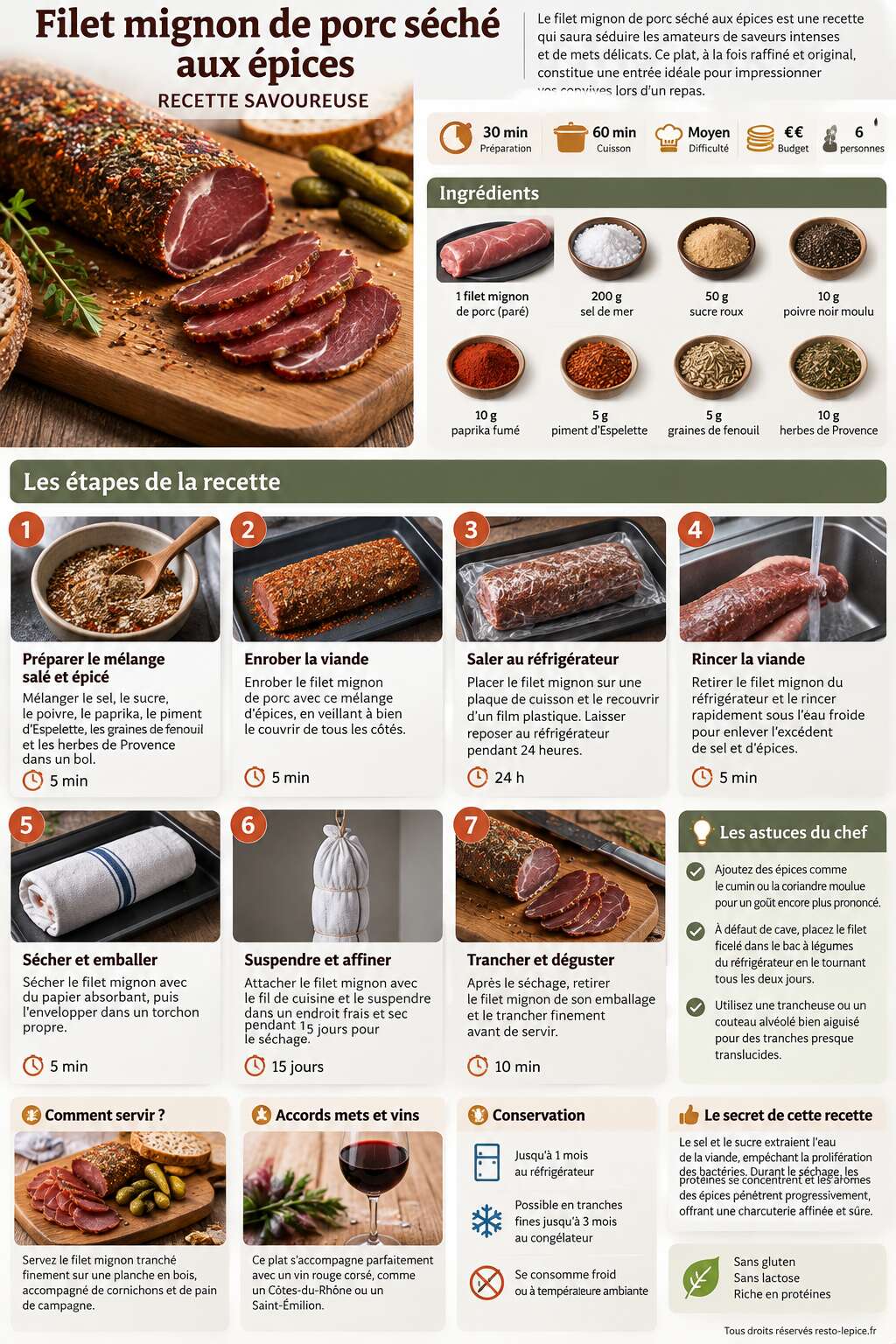 Fiche recette Filet mignon de porc séché aux épices : recette savoureuse Fiche recette Filet mignon de porc séché aux épices : recette savoureuse
