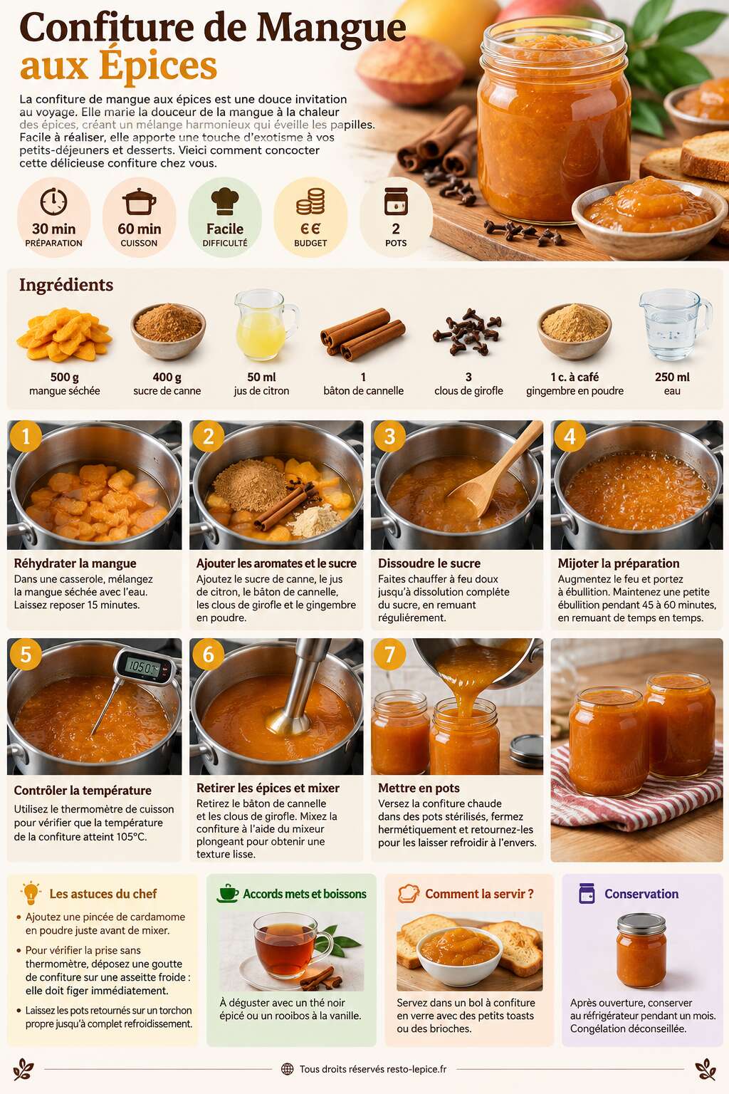 Fiche recette Recette de Confiture de Mangue aux Épices Fiche recette Recette de Confiture de Mangue aux Épices