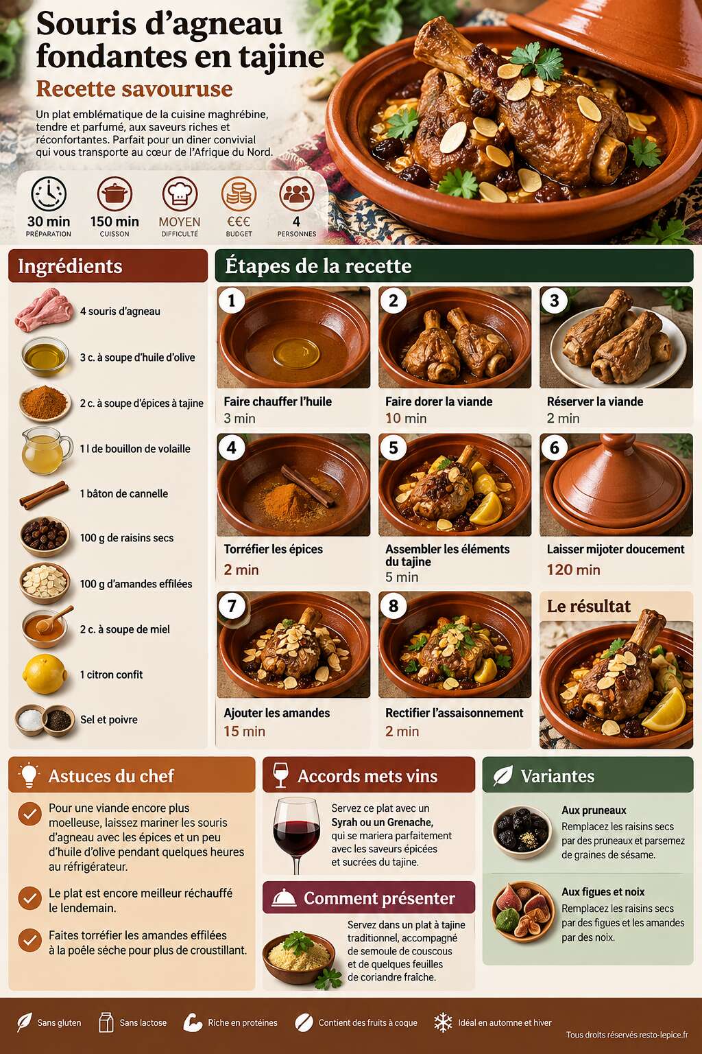 Fiche recette Souris d'agneau fondantes en tajine : recette savoureuse