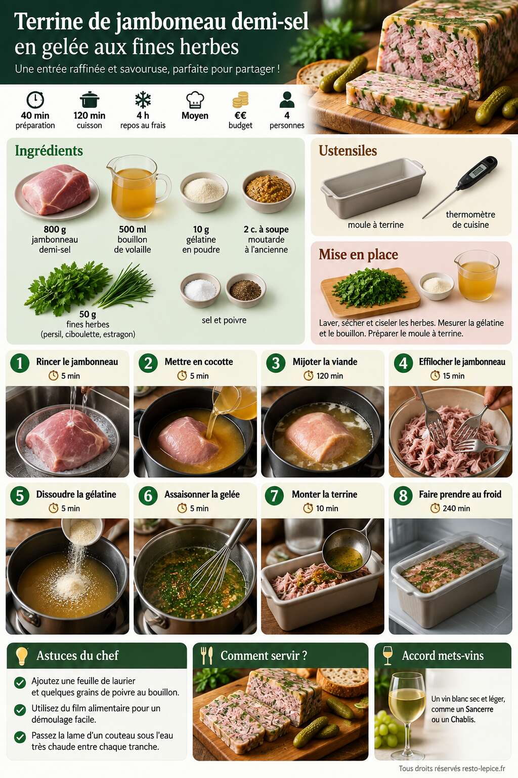 Fiche recette Terrine de jambonneau demi-sel en gel&eacute;e aux fines herbes : recette savoureuse