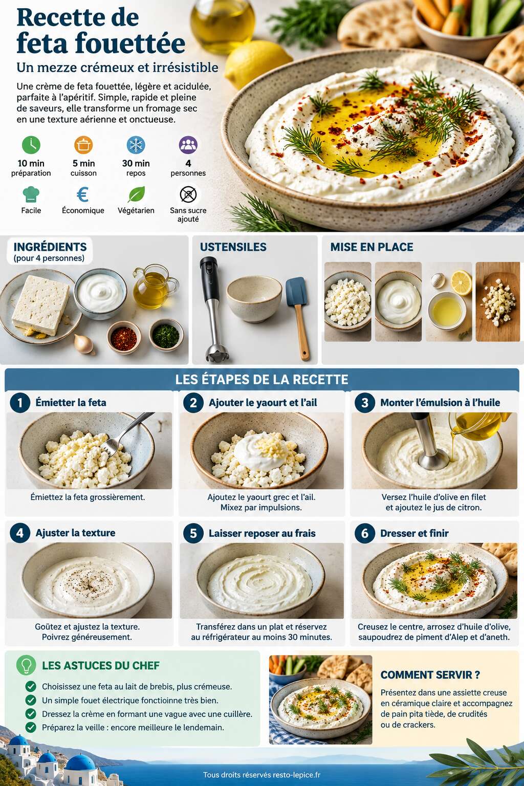 Fiche recette Recette de feta fouettée : un mezze crémeux et irrésistible Fiche recette Recette de feta fouettée : un mezze crémeux et irrésistible