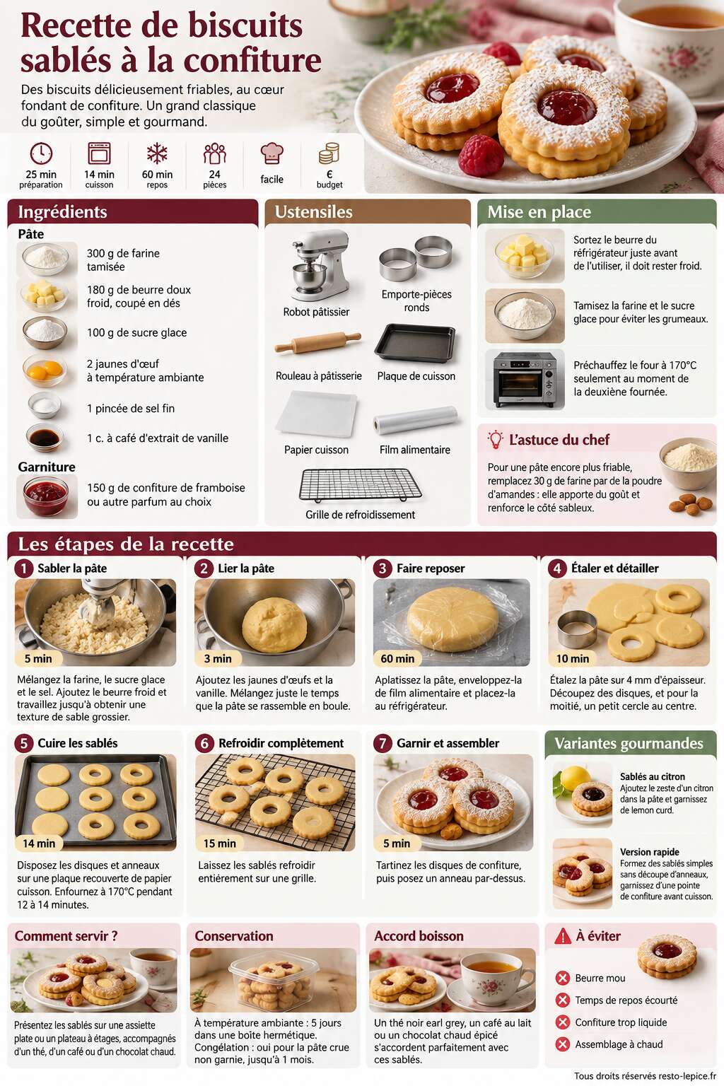 Fiche recette Recette de biscuits sablés à la confiture Fiche recette Recette de biscuits sablés à la confiture