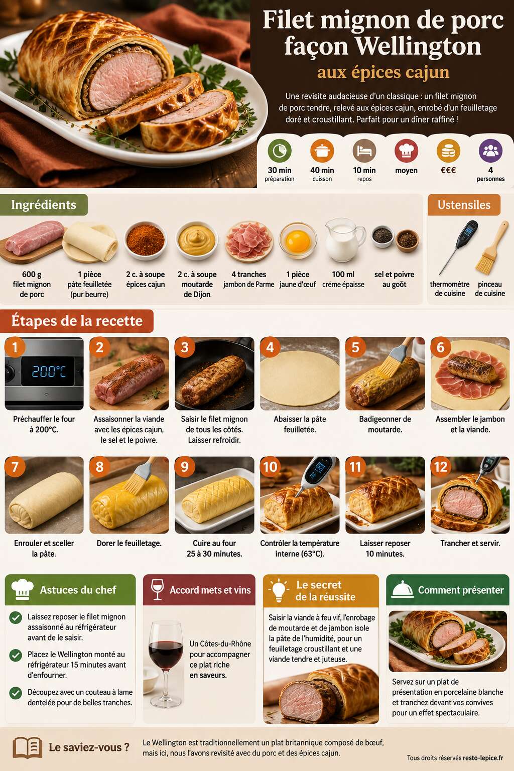 Fiche recette Filet mignon de porc façon Wellington aux épices cajun Fiche recette Filet mignon de porc façon Wellington aux épices cajun