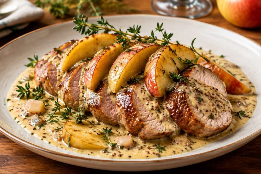 Recette du filet mignon de porc aux pommes et à la moutarde