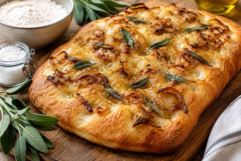 Recette de schiacciata aux oignons et à la sauge