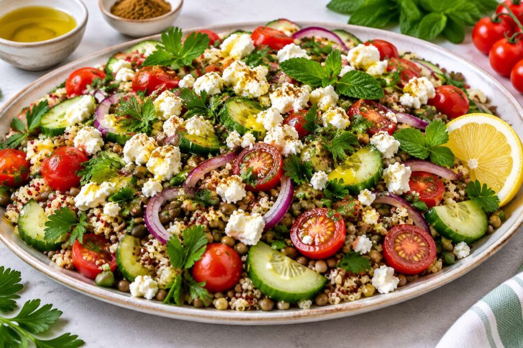 Recette de salade de quinoa, lentilles et feta