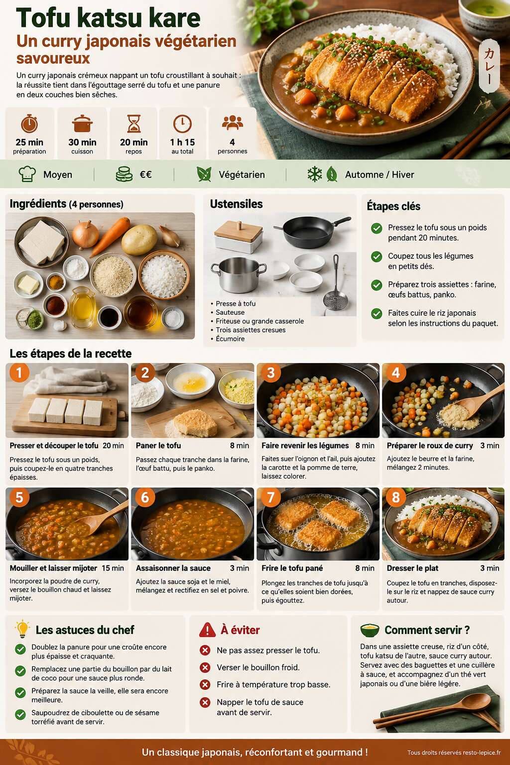 Fiche recette Recette de tofu katsu kare : un curry japonais v&eacute;g&eacute;tarien savoureux