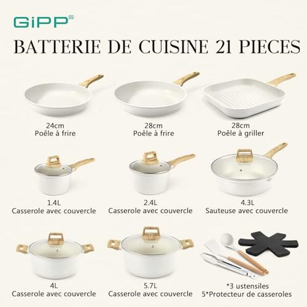 Découvrez notre test détaillé du set de 21 pièces GiPP avec revêtement céramique antiadhésif : performances, avantages et avis honnête pour bien choisir votre batterie de cuisine. 