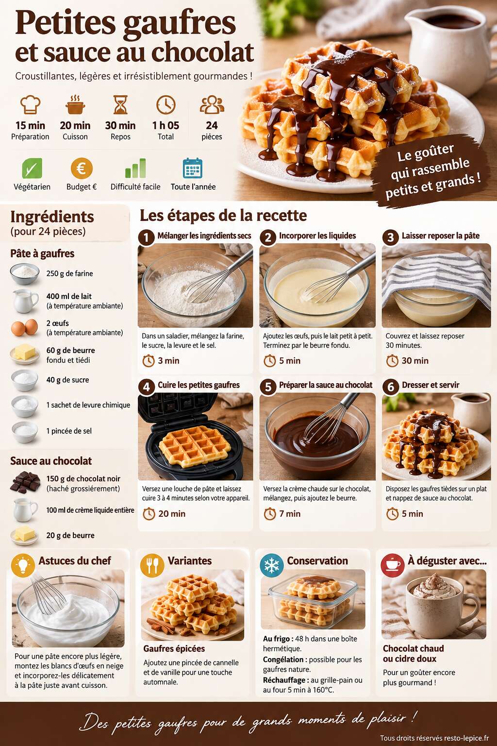 Fiche recette Recette de petites gaufres et sauce au chocolat Fiche recette Recette de petites gaufres et sauce au chocolat