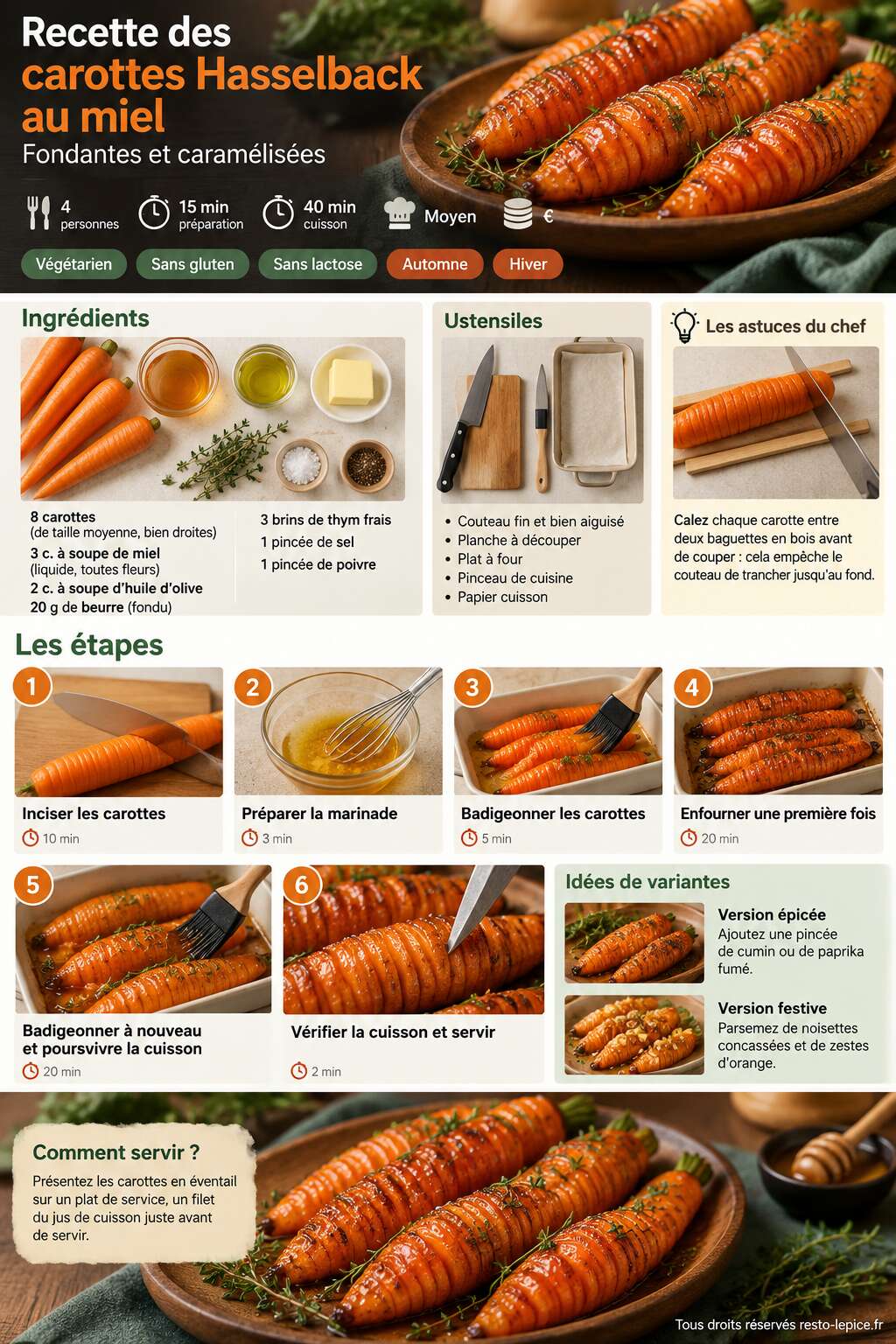 Fiche recette Recette des carottes Hasselback au miel : fondantes et caramélisées Fiche recette Recette des carottes Hasselback au miel : fondantes et caramélisées