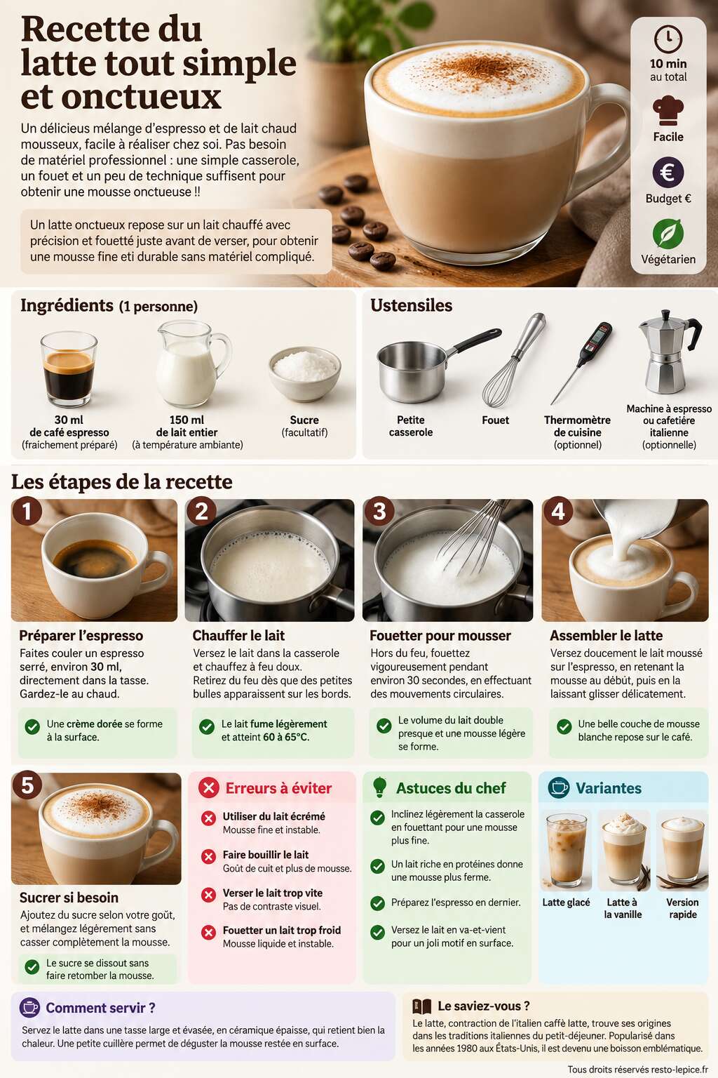 Fiche recette Recette du latte tout simple et onctueux Fiche recette Recette du latte tout simple et onctueux