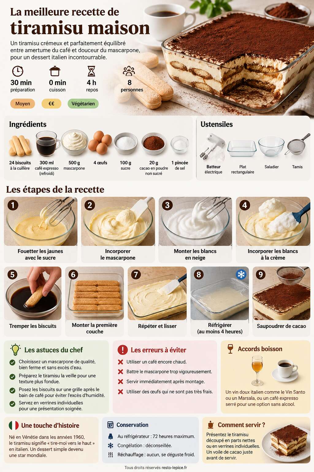Fiche recette La meilleure recette de tiramisu maison