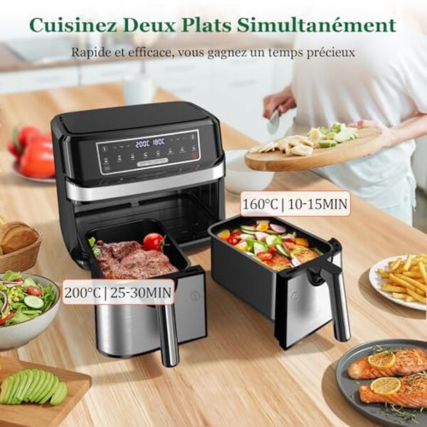 Découvrez notre test détaillé de l'air fryer double compartiment 9L : performances, polyvalence et efficacité énergétique pour une cuisine plus saine. 