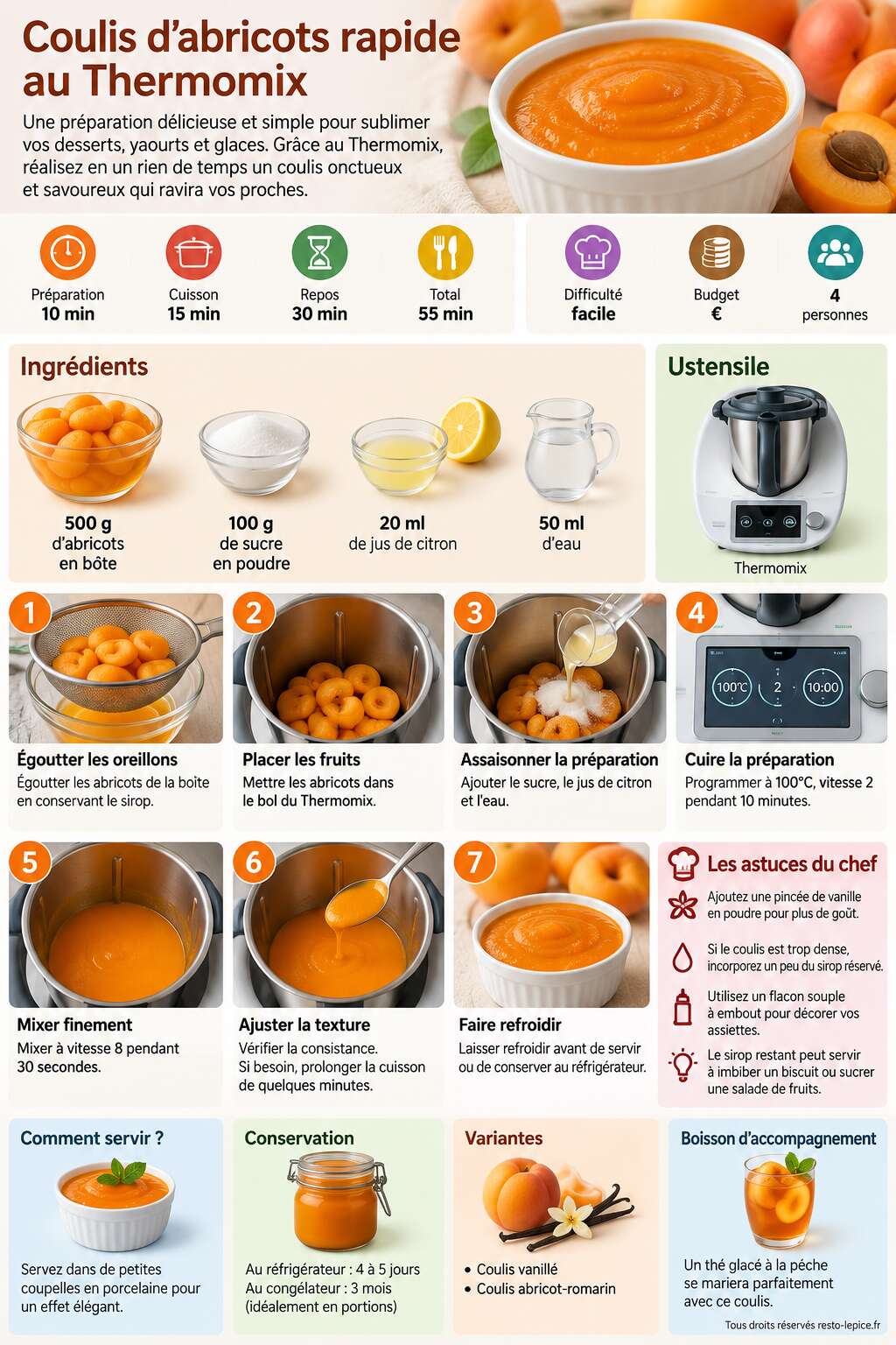 Fiche recette Coulis d'abricots rapide au Thermomix