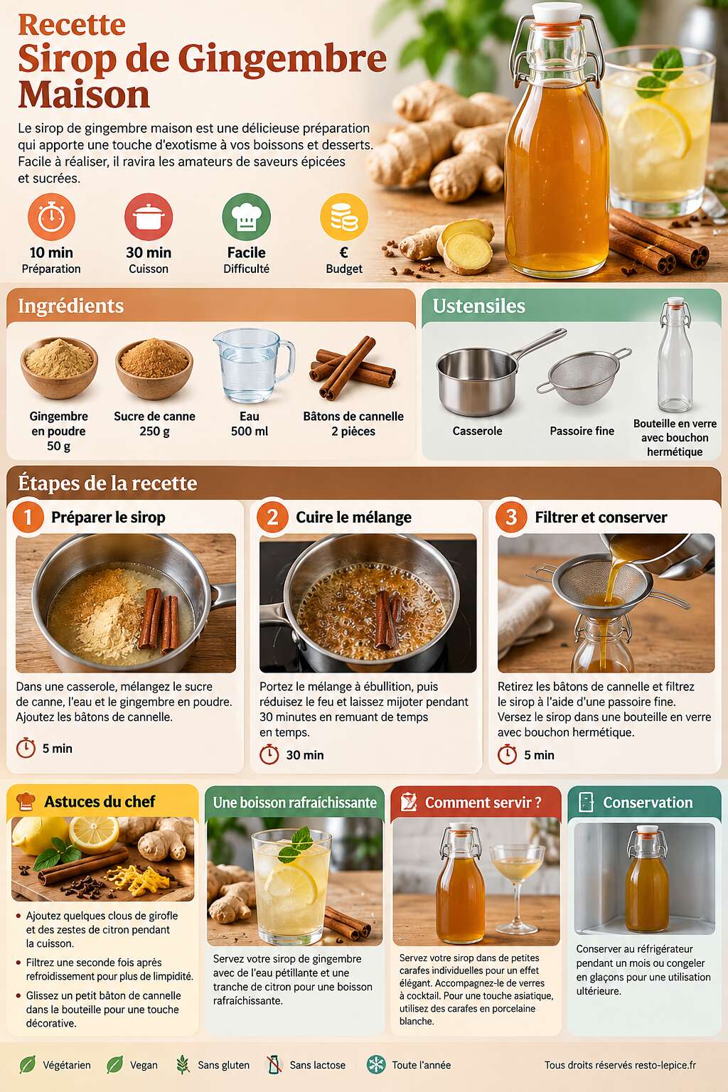 Fiche recette Recette Sirop de Gingembre Maison Fiche recette Recette Sirop de Gingembre Maison