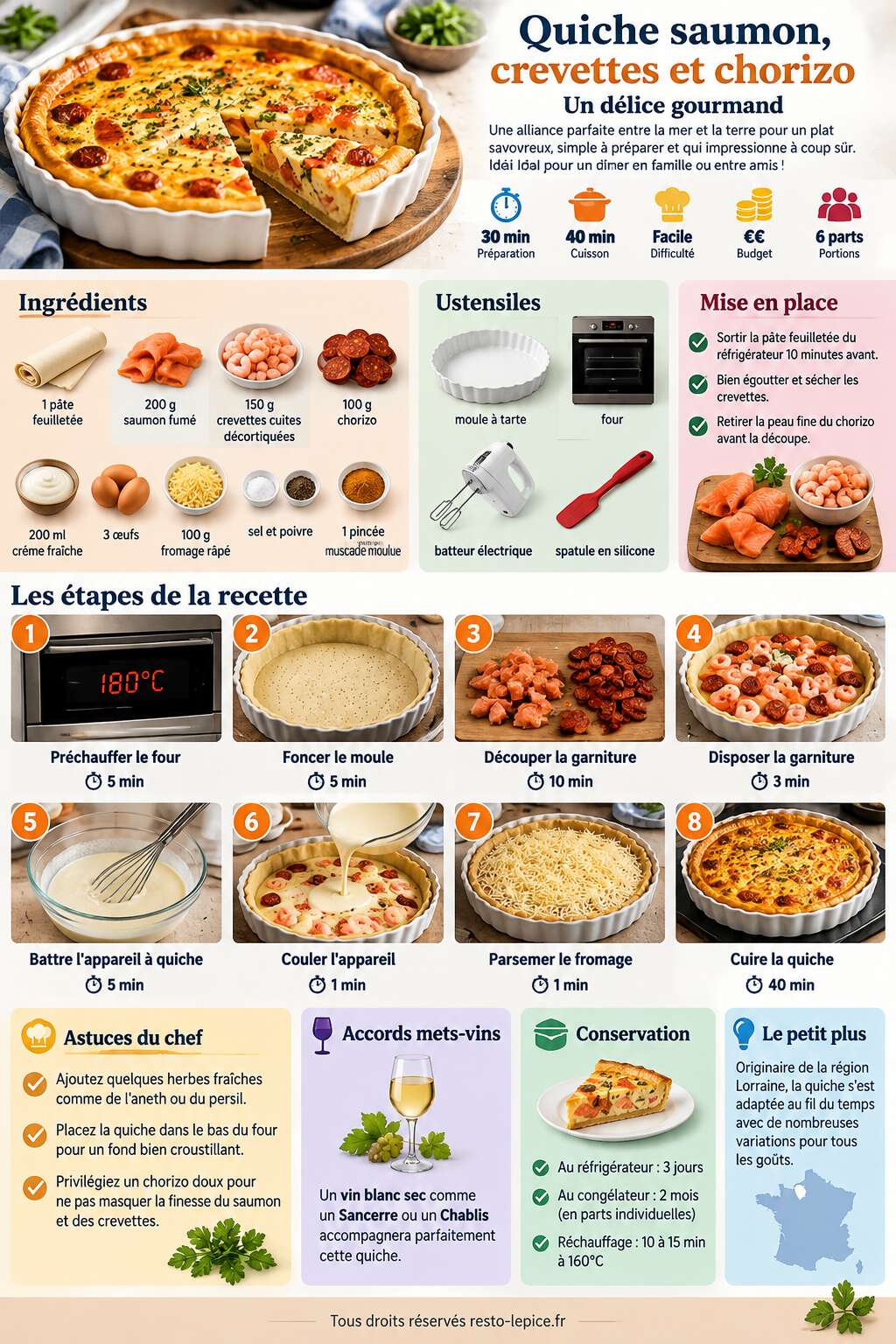 Fiche recette Recette de quiche saumon, crevettes et chorizo : un délice gourmand Fiche recette Recette de quiche saumon, crevettes et chorizo : un délice gourmand