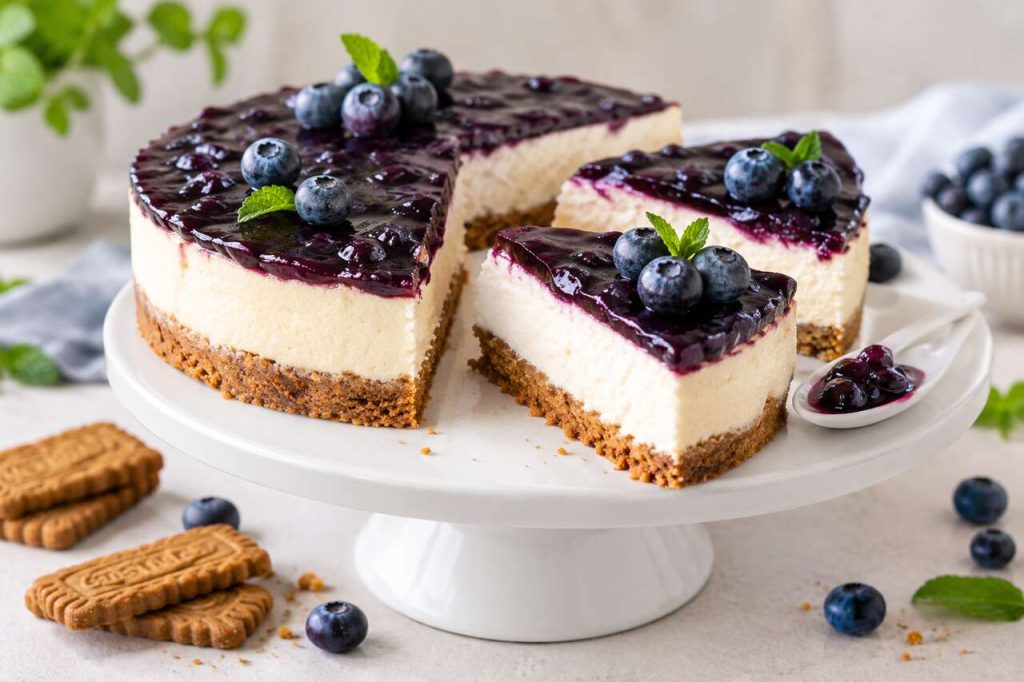 Recette du cheesecake aux myrtilles sur pâte aux spéculoos