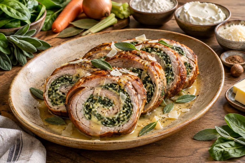 Recette de rotolo aux épinards, mascarpone et jarret de porc