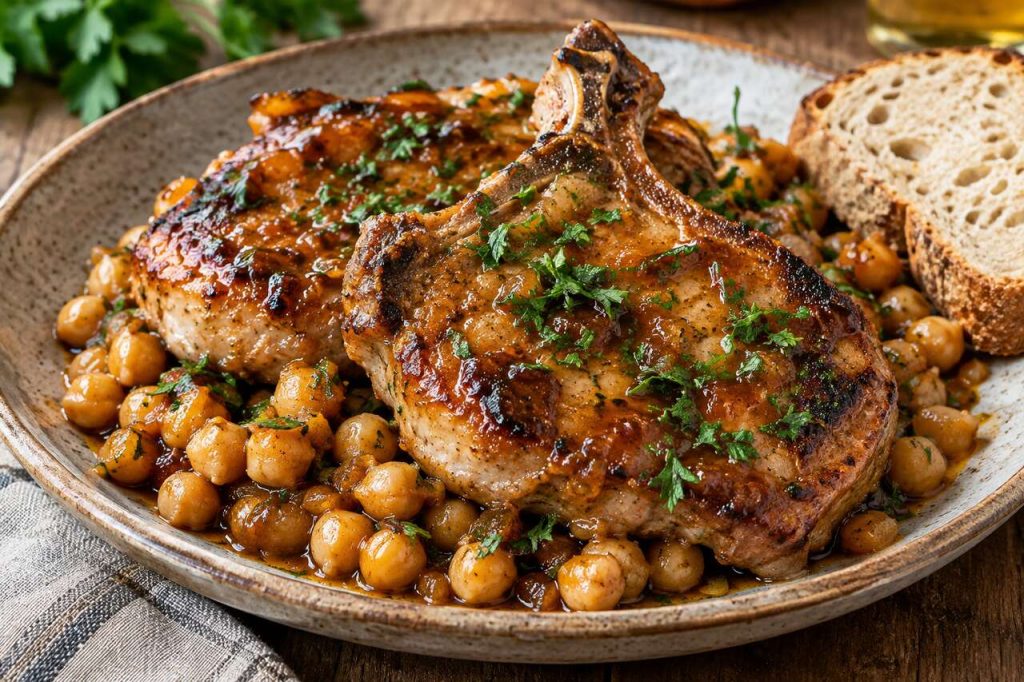 Recette de côtelettes de porc et pois chiches à l'aigre-douce