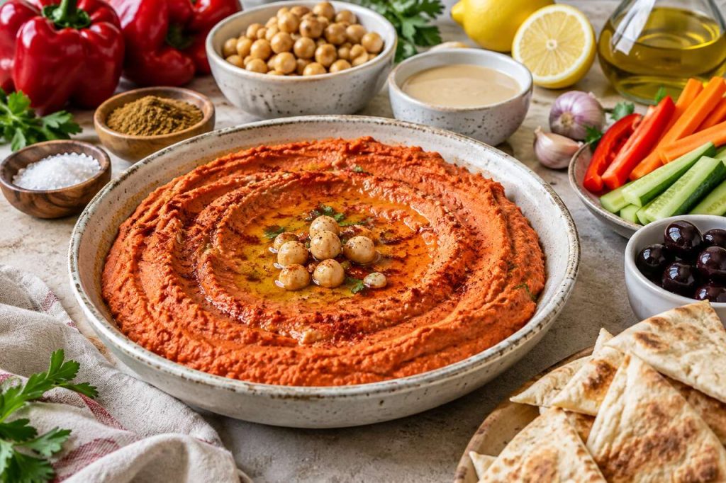 Recette de houmous aux poivrons rouges facile et savoureuse