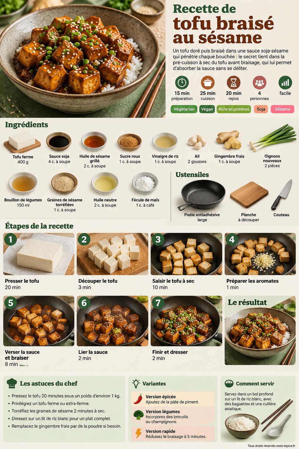 Fiche recette Recette de tofu braisé au sésame Fiche recette Recette de tofu braisé au sésame