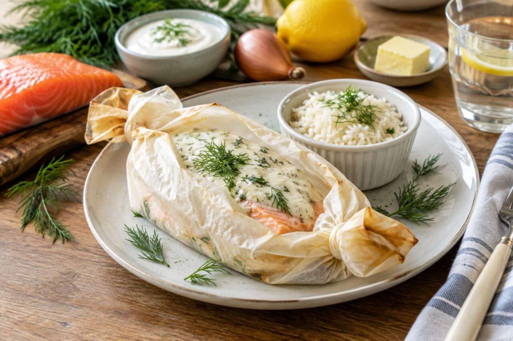 Recette de saumon en papillote à la crème fraîche et à l'aneth