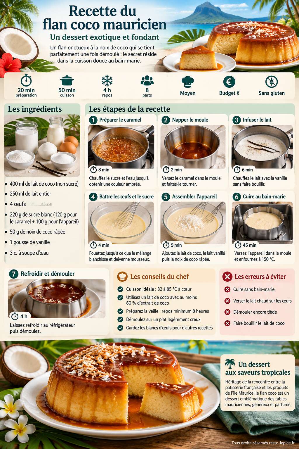 Fiche recette Recette du flan coco mauricien : un dessert exotique et fondant