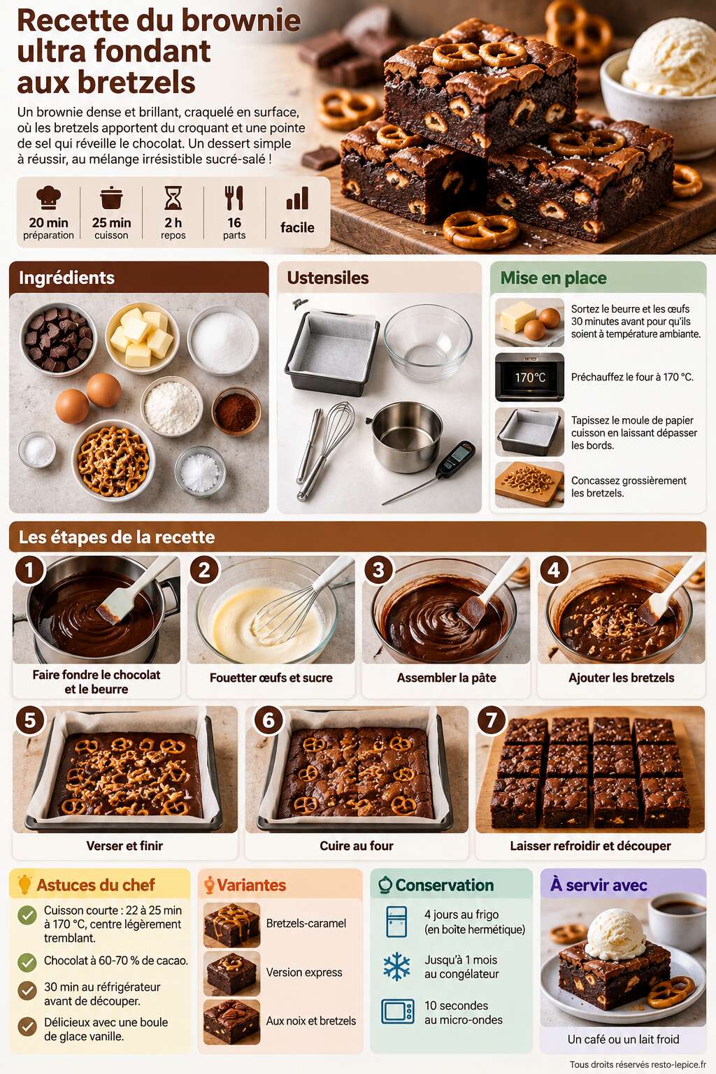 Fiche recette Recette du brownie ultra fondant aux bretzels Fiche recette Recette du brownie ultra fondant aux bretzels