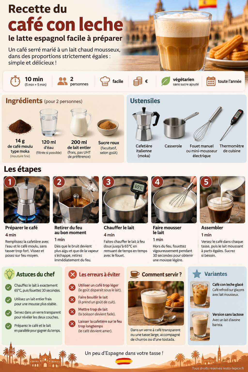 Fiche recette Recette du café con leche : le latte espagnol facile à préparer Fiche recette Recette du café con leche : le latte espagnol facile à préparer