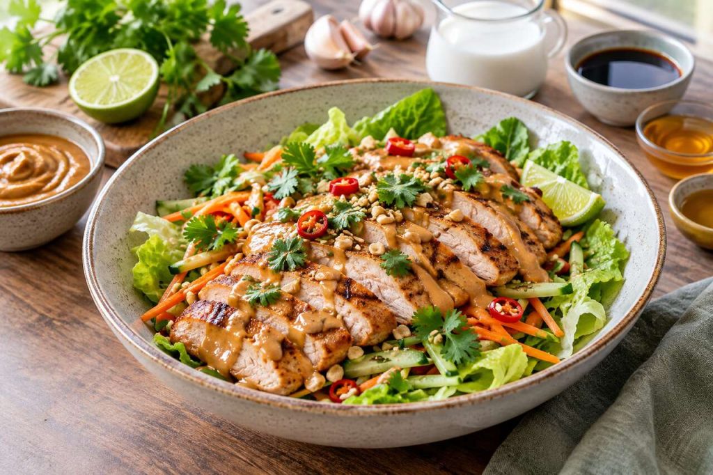 Recette de salade de poulet grillé sauce satay
